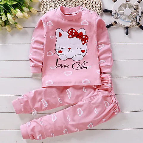 Winter Spring Baby Girl Pajama Set Cotton Cartoon Casual Sleepwear 0-5 Years, Newborn Toddler Loungewear 2-Piece Outfit