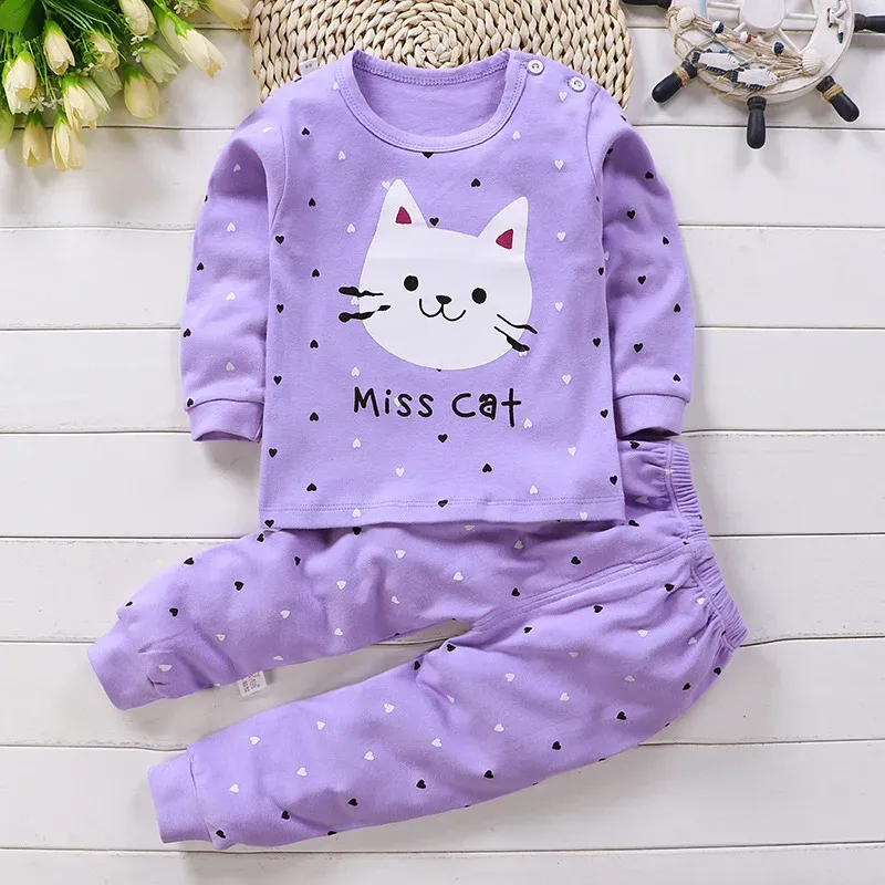 Winter Spring Baby Girl Pajama Set Cotton Cartoon Casual Sleepwear 0-5 Years, Newborn Toddler Loungewear 2-Piece Outfit showcase 5