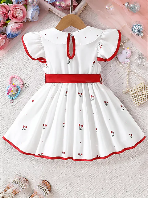 2025 Summer Baby Girls Floral Print Princess Dress - Cool Short Sleeve Breathable Outfit for Infants 0-3 Years