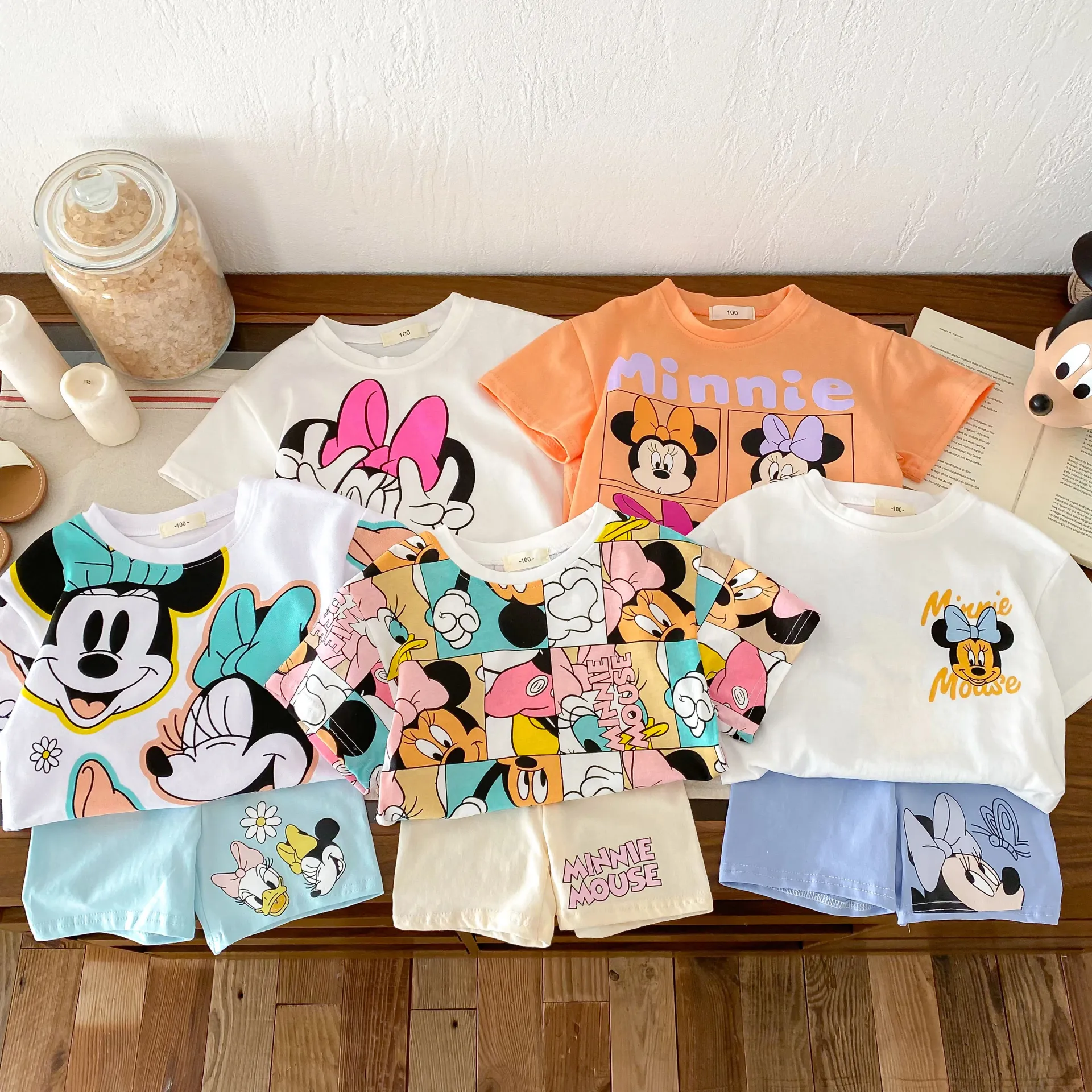Cute Cartoon T-Shirt & Shorts Set for Girls | 2-Piece Casual Outfit | Short Sleeve Black Tees & Solid Color Shorts | Kids Summer Tracksuit