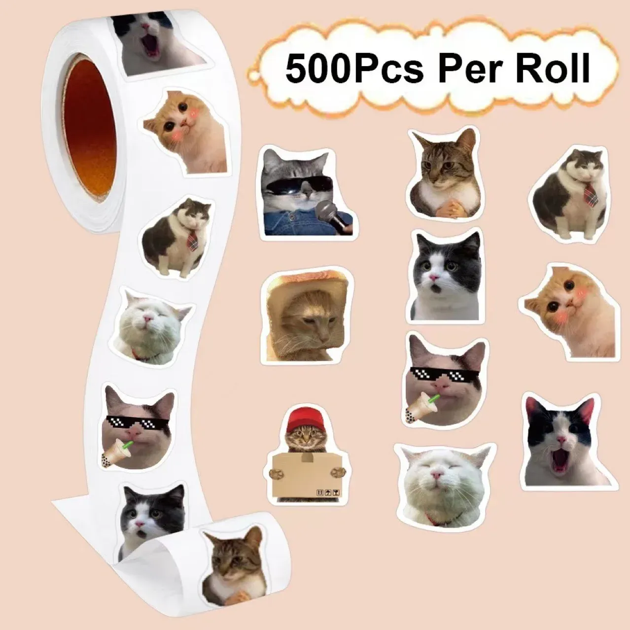 500pcs Cute Cat Graffiti Stickers for Notebooks, Water Bottles, Luggage, Phone Cases - Fun DIY Decoration for Kids and Adults thumbnail 2