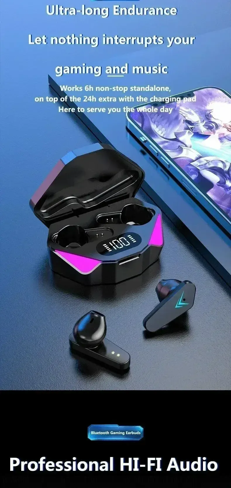 TWS Bluetooth 5.3 Wireless Earphones for Gamers, Low Latency 65ms Gaming Earbuds with Mic, Noise Cancelling Fone Headset for Mobile Phones showcase 8