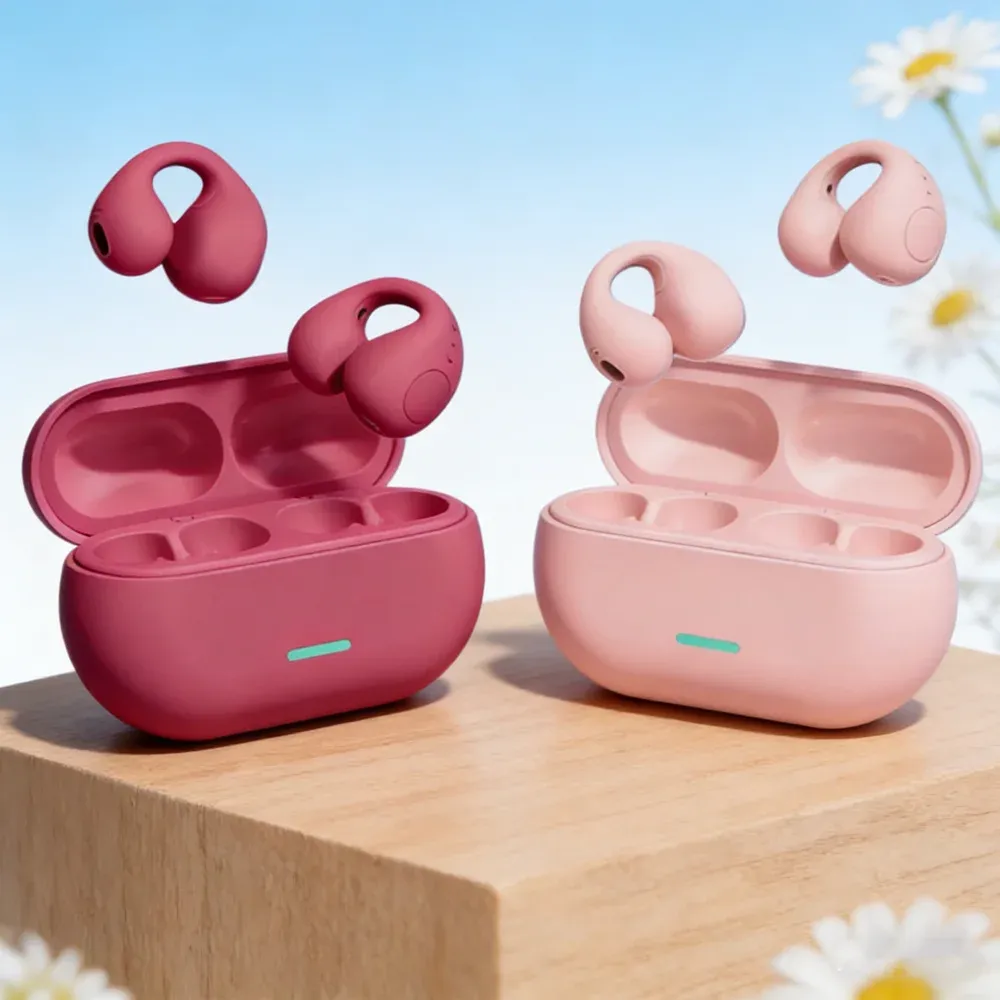 TWS Bluetooth 5.3 Wireless Earphones with Noise Canceling HD Call, Air Conduction Clip-On Design for Sports, Gaming & Music - Low Latency Dual Mode