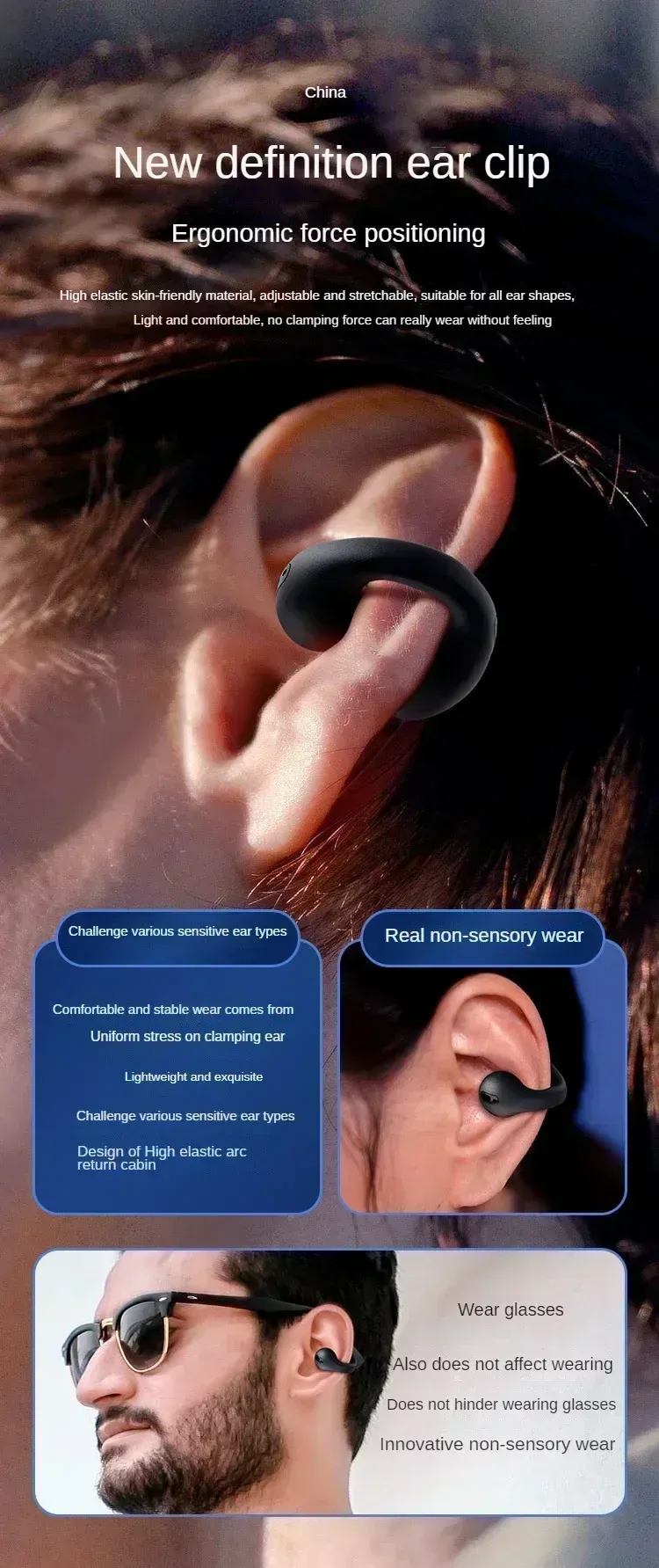 TWS Bluetooth 5.3 Wireless Earphones with Noise Canceling HD Call, Air Conduction Clip-On Design for Sports, Gaming & Music - Low Latency Dual Mode showcase 4
