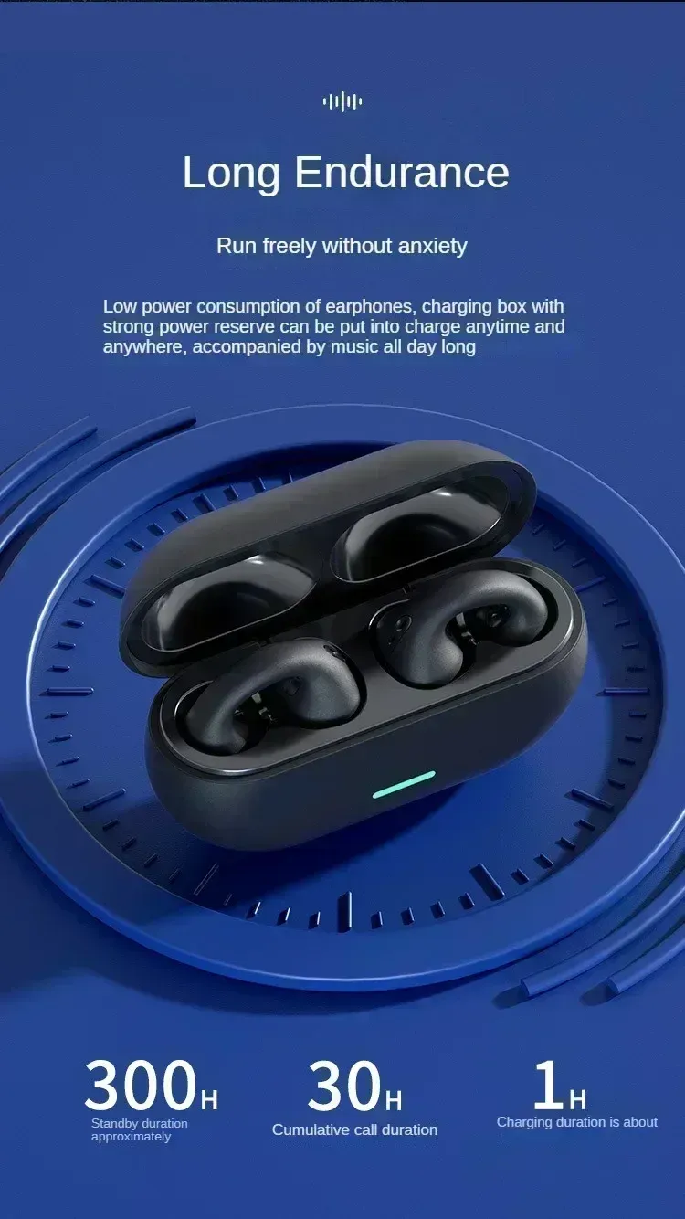 TWS Bluetooth 5.3 Wireless Earphones with Noise Canceling HD Call, Air Conduction Clip-On Design for Sports, Gaming & Music - Low Latency Dual Mode showcase 9