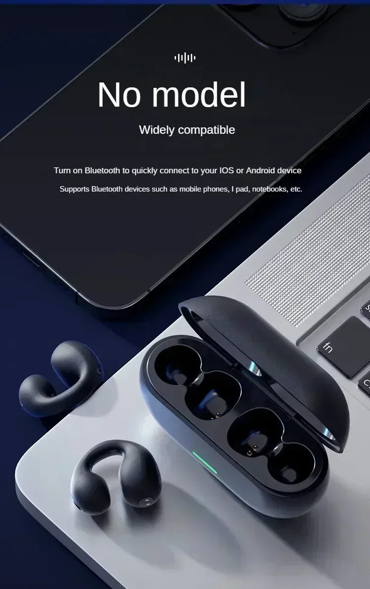 TWS Bluetooth 5.3 Wireless Earphones with Noise Canceling HD Call, Air Conduction Clip-On Design for Sports, Gaming & Music - Low Latency Dual Mode showcase 14
