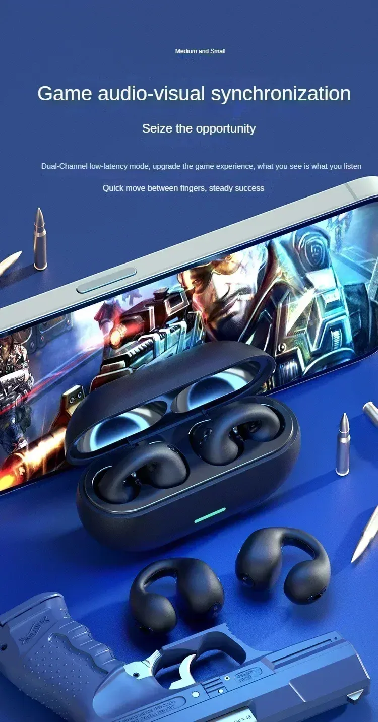 TWS Bluetooth 5.3 Wireless Earphones with Noise Canceling HD Call, Air Conduction Clip-On Design for Sports, Gaming & Music - Low Latency Dual Mode showcase 11
