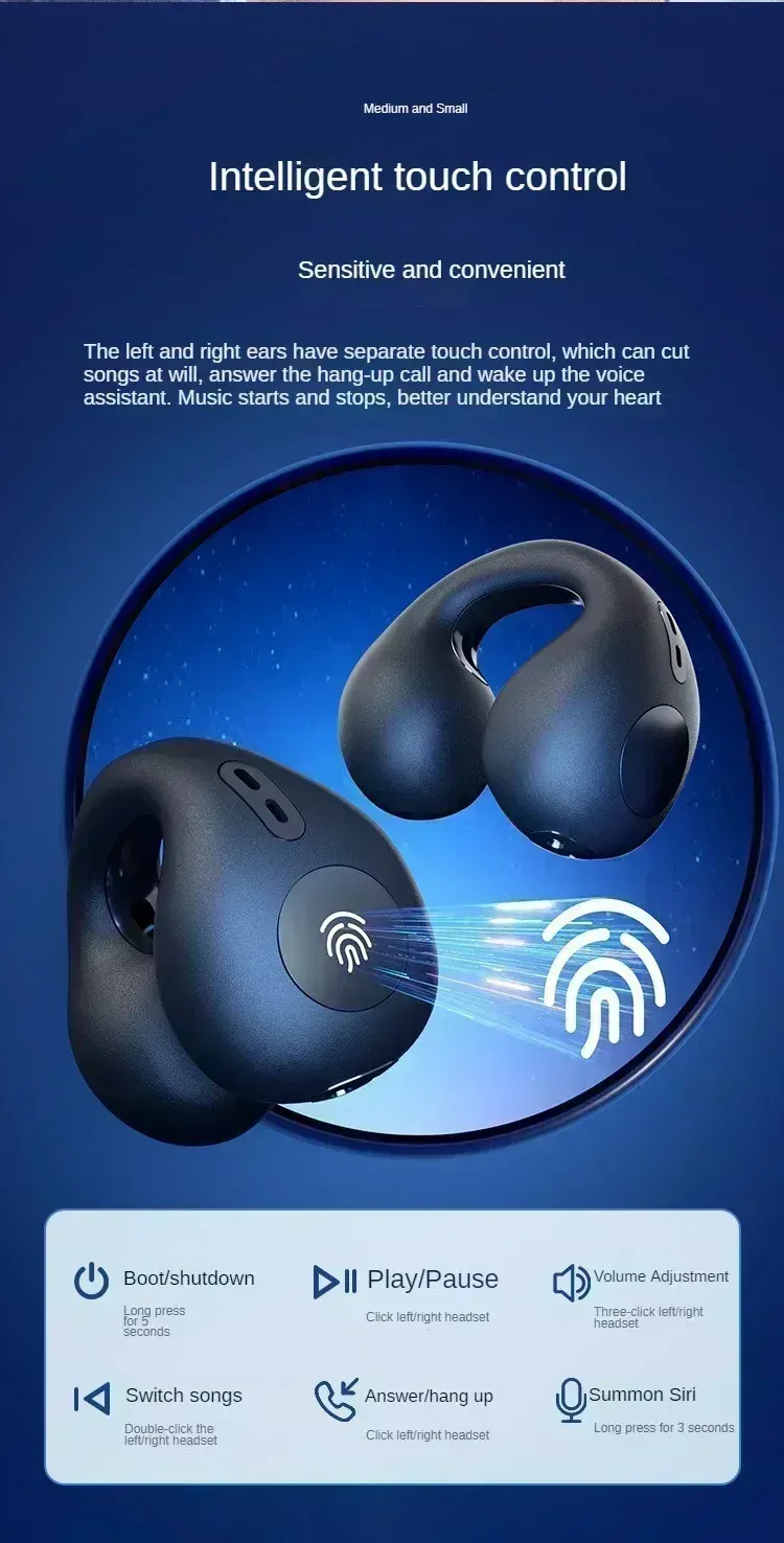 TWS Bluetooth 5.3 Wireless Earphones with Noise Canceling HD Call, Air Conduction Clip-On Design for Sports, Gaming & Music - Low Latency Dual Mode showcase 13