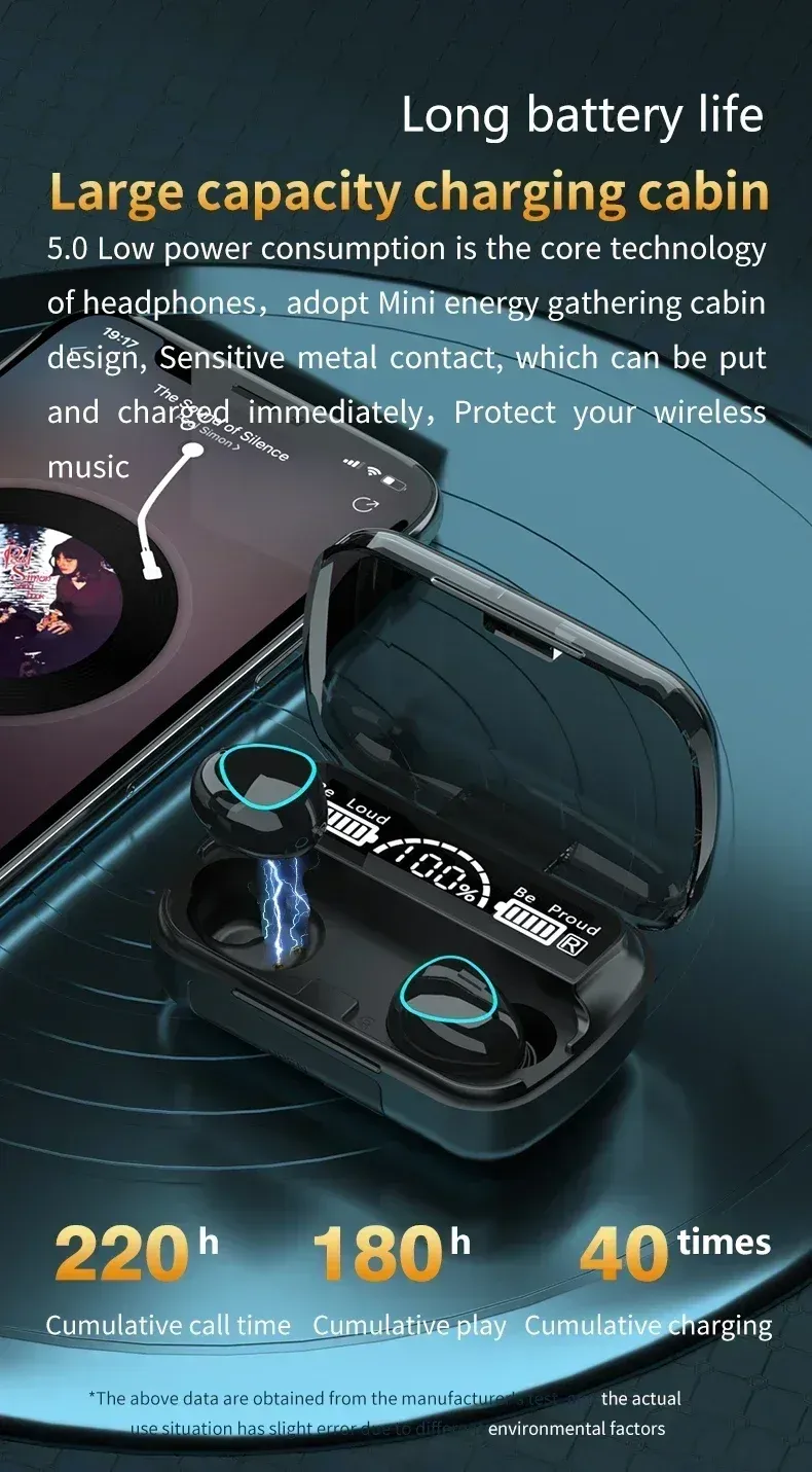 Original M10 Bluetooth 5.1 Wireless Earbuds - True Wireless Stereo Sports Headphones with Active Noise Canceling, Built-in Mic, and Charging Case for iPhone Android showcase 7
