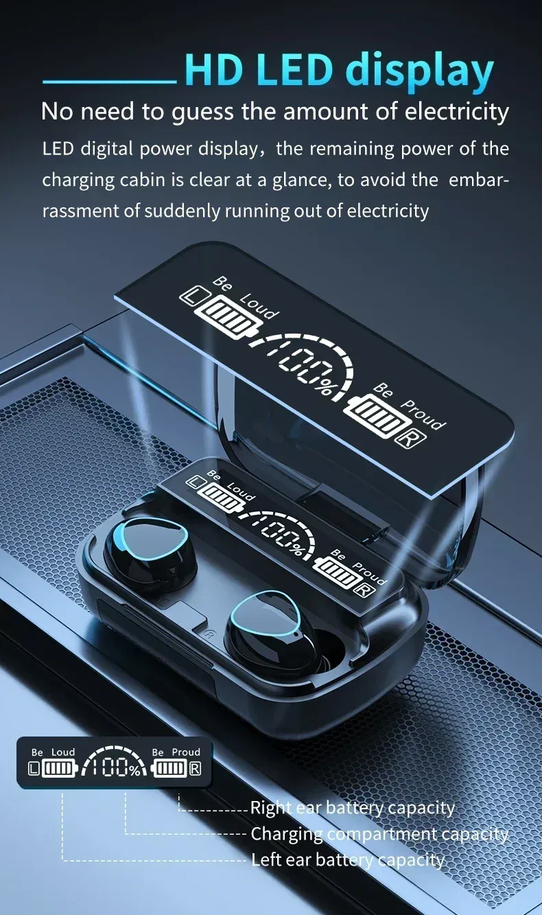 Original M10 Bluetooth 5.1 Wireless Earbuds - True Wireless Stereo Sports Headphones with Active Noise Canceling, Built-in Mic, and Charging Case for iPhone Android showcase 2