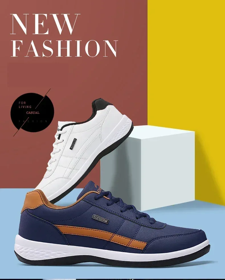 Men's Waterproof Leather Walking Sneakers - Spring/Autumn Leisure Sports Shoes for Men, Non-Slip Tennis Footwear showcase 1