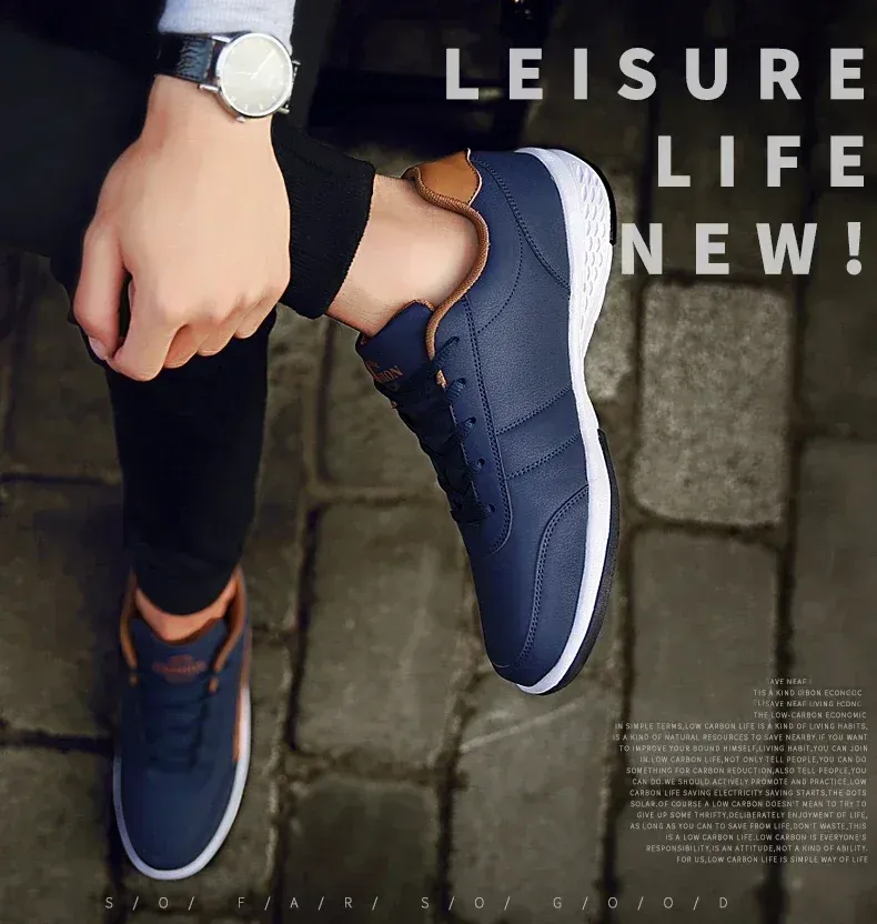Men's Waterproof Leather Walking Sneakers - Spring/Autumn Leisure Sports Shoes for Men, Non-Slip Tennis Footwear showcase 2
