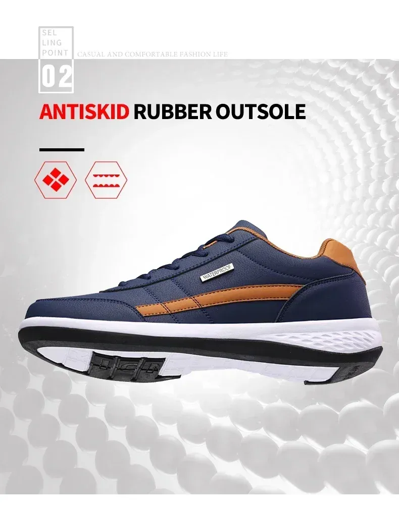 Men's Waterproof Leather Walking Sneakers - Spring/Autumn Leisure Sports Shoes for Men, Non-Slip Tennis Footwear showcase 4