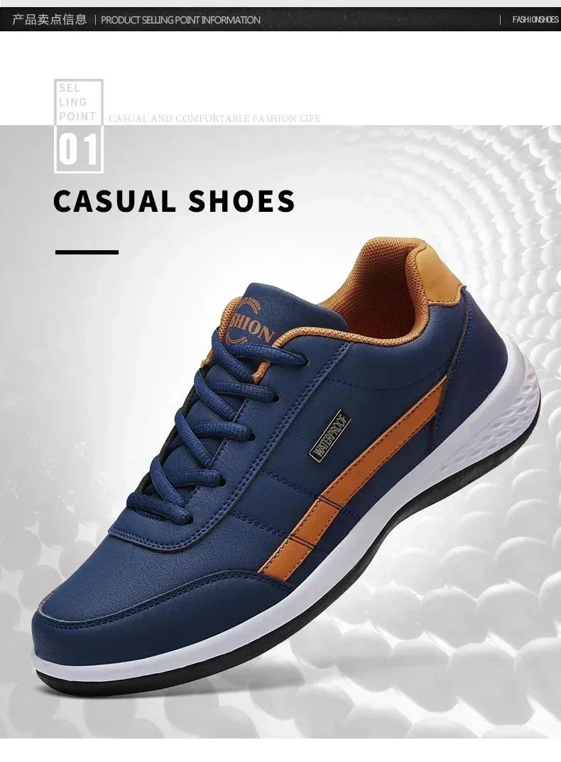 Men's Waterproof Leather Walking Sneakers - Spring/Autumn Leisure Sports Shoes for Men, Non-Slip Tennis Footwear showcase 3