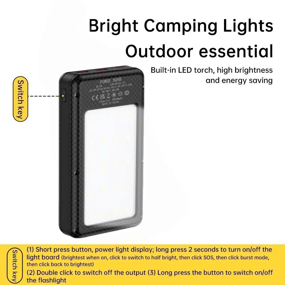 20000mAh Power Bank Case with 22.5W Fast Charging & 15W Wireless Charging, 6x18650 Battery Holder with Digital Display & Camping Light for Mobile Phones showcase 3