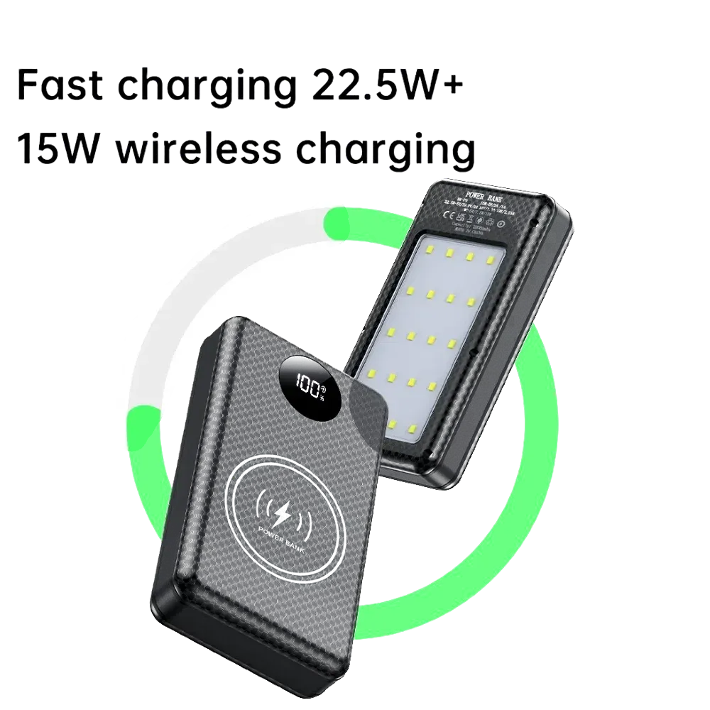 20000mAh Power Bank Case with 22.5W Fast Charging & 15W Wireless Charging, 6x18650 Battery Holder with Digital Display & Camping Light for Mobile Phones showcase 2