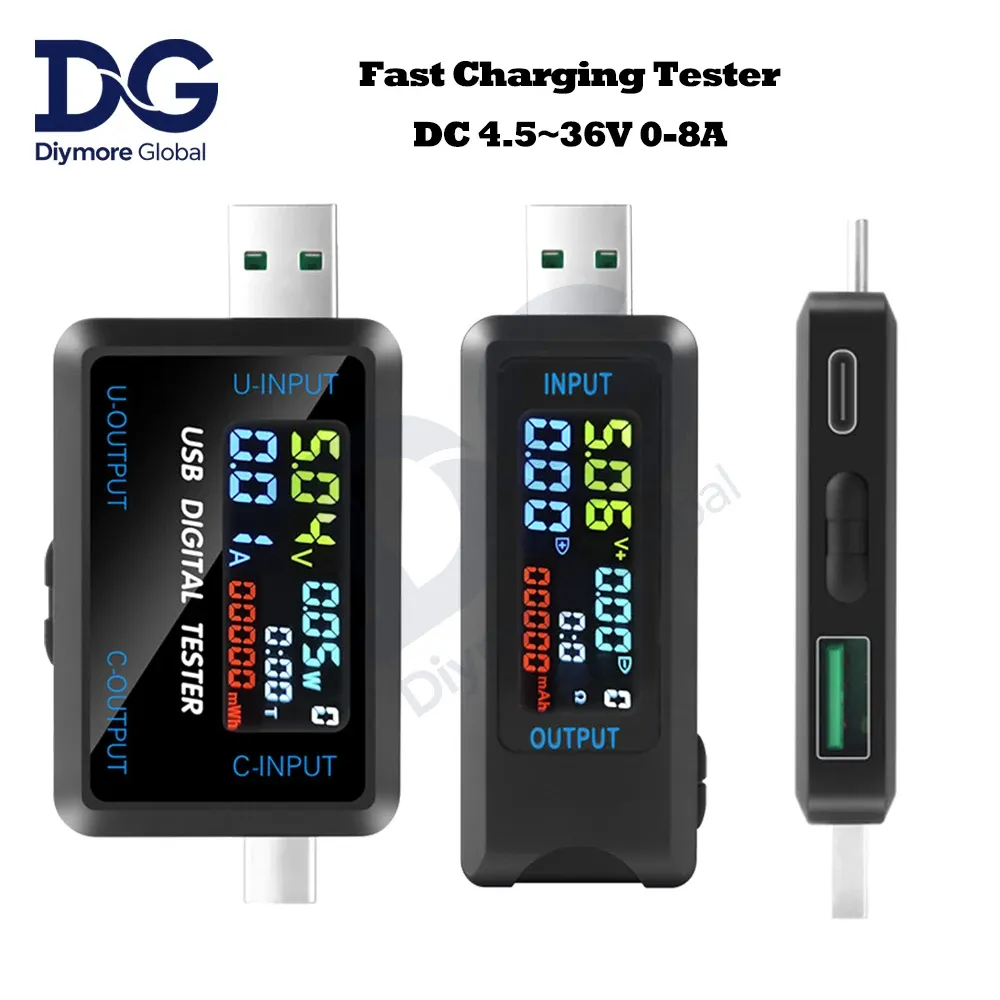 10-in-1 USB Fast Charging Tester Voltmeter Ammeter 4.5-36V 0-8A Power Bank Charger Indicator with IPS LCD Screen for QC PD thumbnail 1