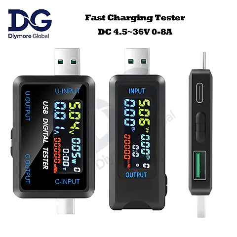 10-in-1 USB Fast Charging Tester Voltmeter Ammeter 4.5-36V 0-8A Power Bank Charger Indicator with IPS LCD Screen for QC PD