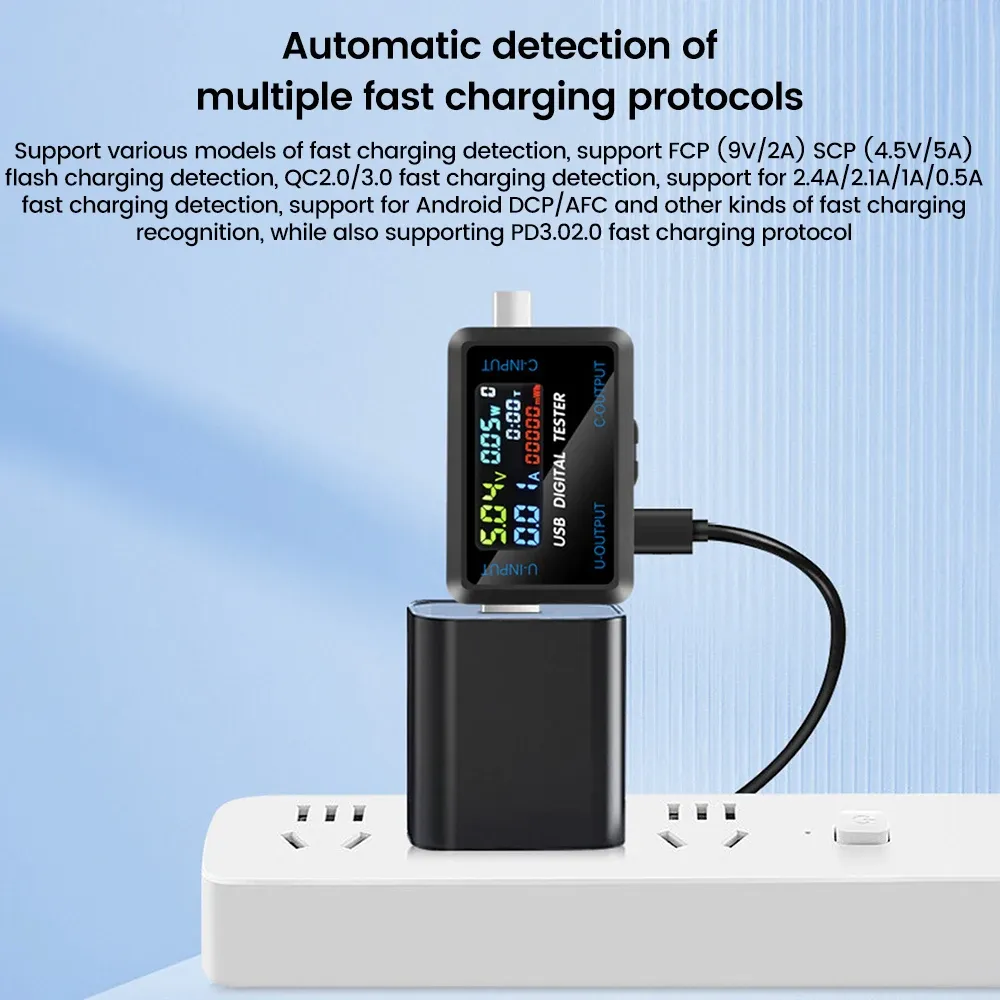 10-in-1 USB Fast Charging Tester Voltmeter Ammeter 4.5-36V 0-8A Power Bank Charger Indicator with IPS LCD Screen for QC PD showcase 5