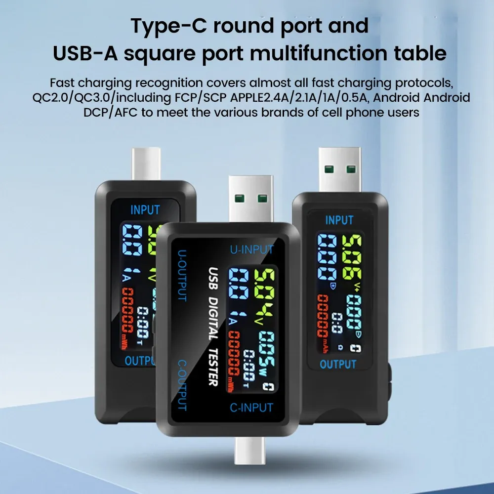 10-in-1 USB Fast Charging Tester Voltmeter Ammeter 4.5-36V 0-8A Power Bank Charger Indicator with IPS LCD Screen for QC PD showcase 4