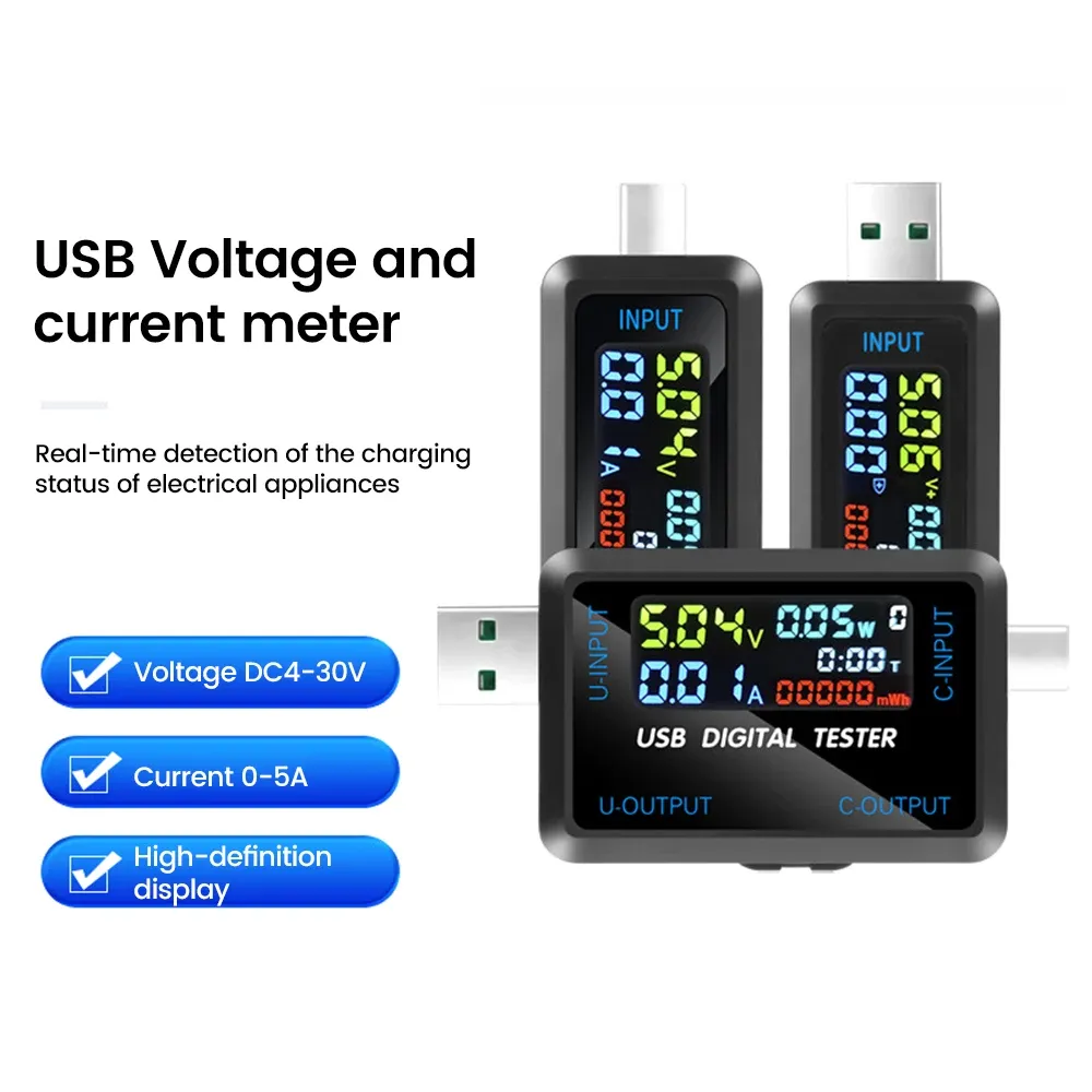10-in-1 USB Fast Charging Tester Voltmeter Ammeter 4.5-36V 0-8A Power Bank Charger Indicator with IPS LCD Screen for QC PD thumbnail 2