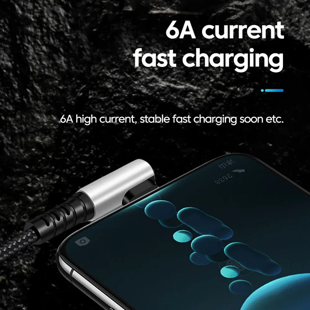 6A Fast Charging USB-C to USB-C Cable 0.25M/0.5M, 90 Degree Elbow, Data Sync Cord for iPhone 15, iPad, Power Banks, Supports PD Quick Charge thumbnail 2