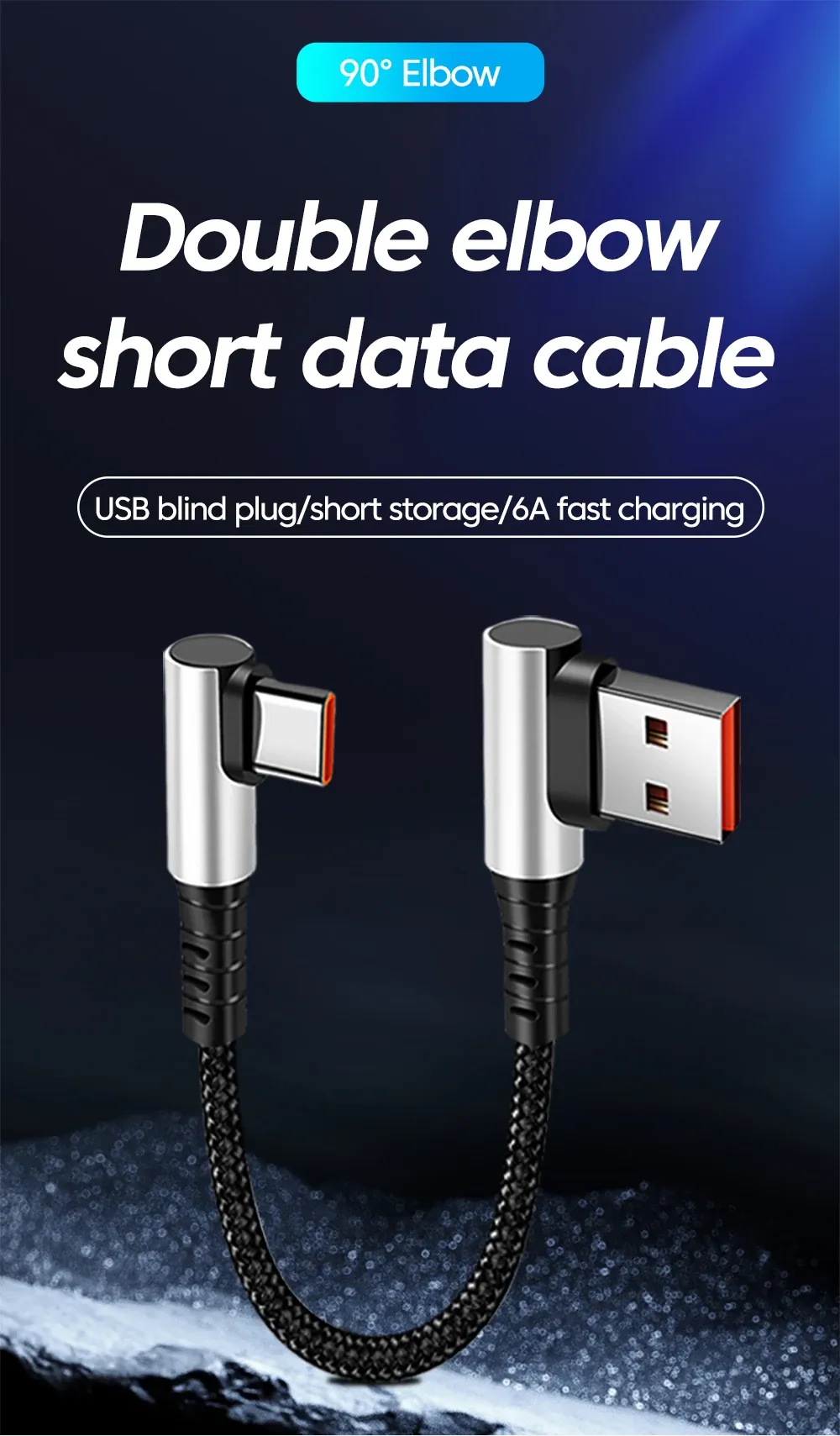 6A Fast Charging USB-C to USB-C Cable 0.25M/0.5M, 90 Degree Elbow, Data Sync Cord for iPhone 15, iPad, Power Banks, Supports PD Quick Charge showcase 1