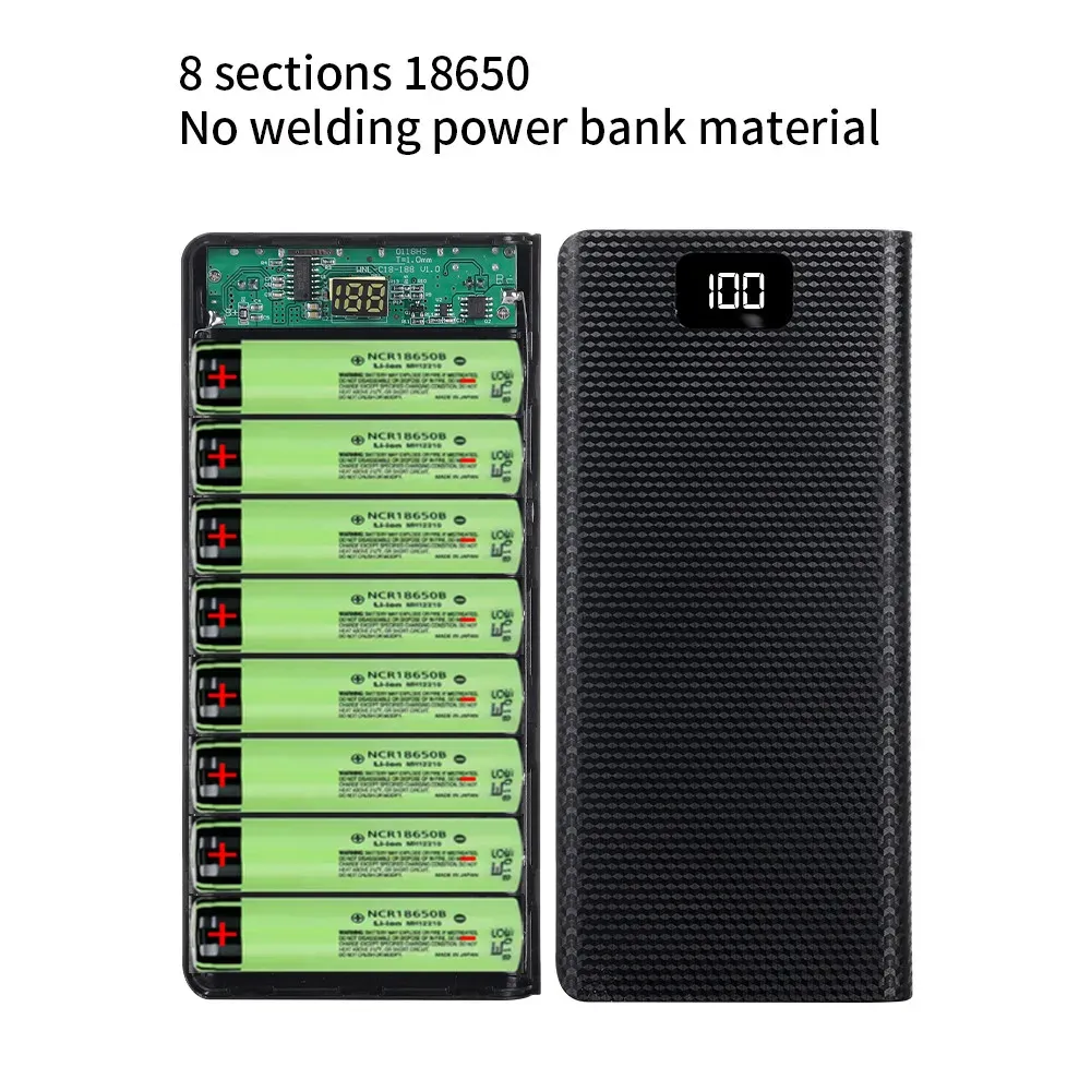 DIY 8x 18650 Battery Power Bank Case with Dual USB & Type-C PD QC3.0 Fast Charge, LCD Display, LED Light - Portable Charger Box for Smartphones thumbnail 4