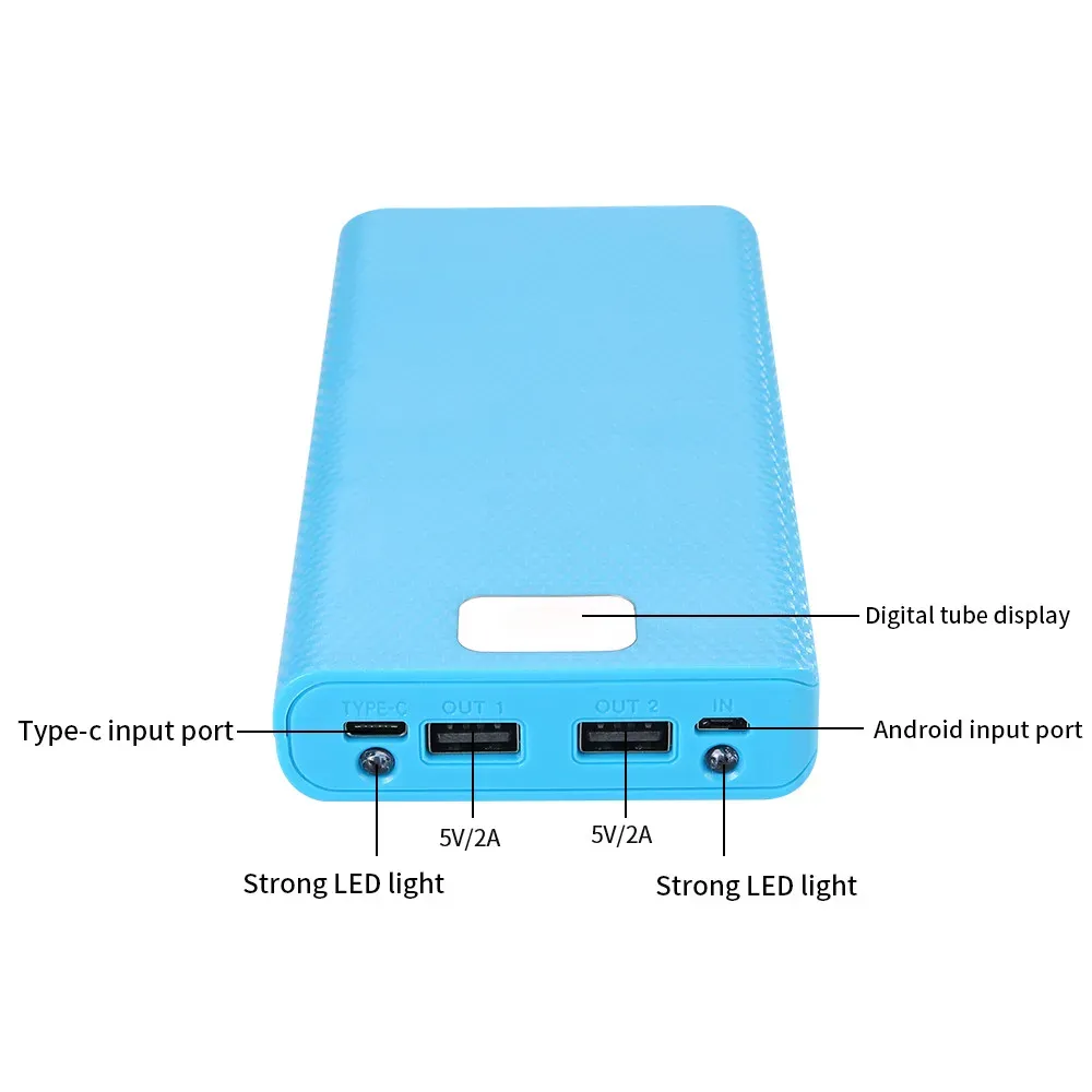 DIY 8x 18650 Battery Power Bank Case with Dual USB & Type-C PD QC3.0 Fast Charge, LCD Display, LED Light - Portable Charger Box for Smartphones thumbnail 5