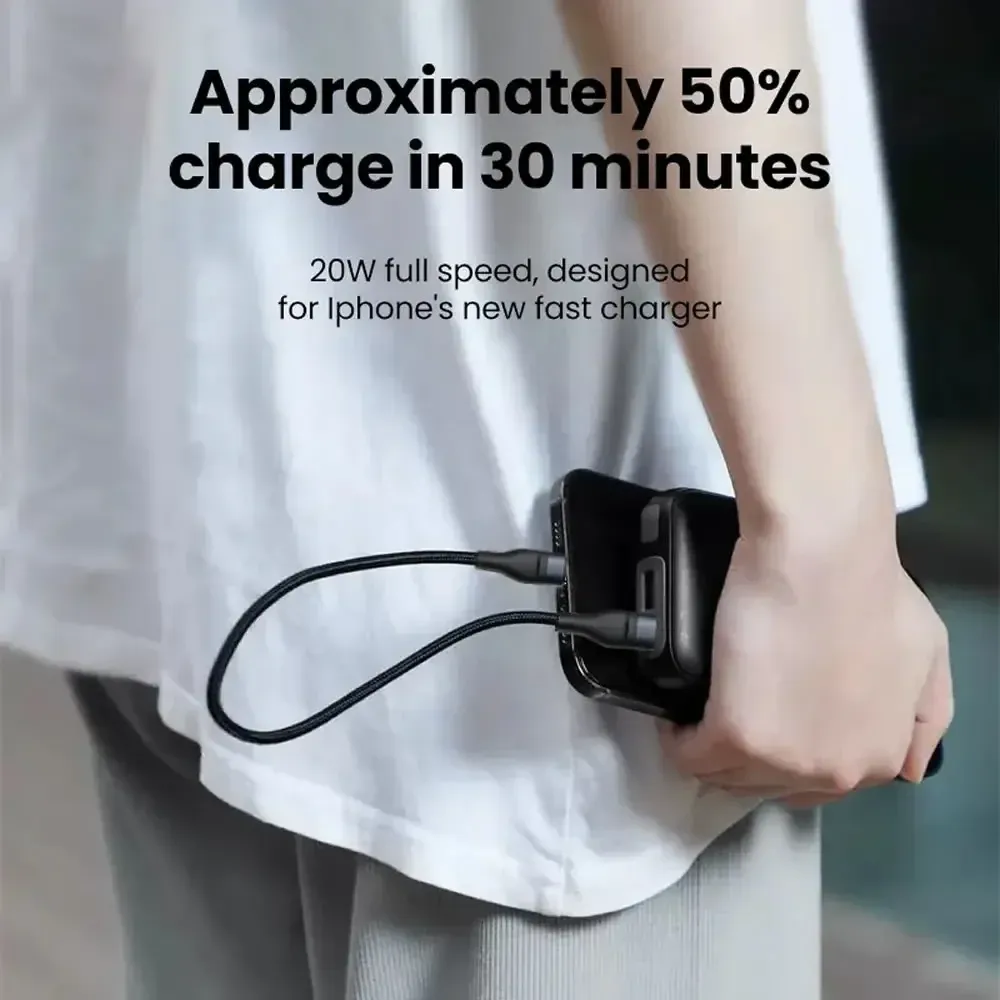 65W USB-C to USB-C Fast Charging Cable 25cm Short Cord for iPhone Samsung MacBook, PD Power Delivery Data Sync, Durable Nylon Braided Portable Charger showcase 4
