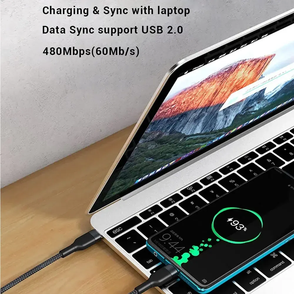 65W USB-C to USB-C Fast Charging Cable 25cm Short Cord for iPhone Samsung MacBook, PD Power Delivery Data Sync, Durable Nylon Braided Portable Charger showcase 5