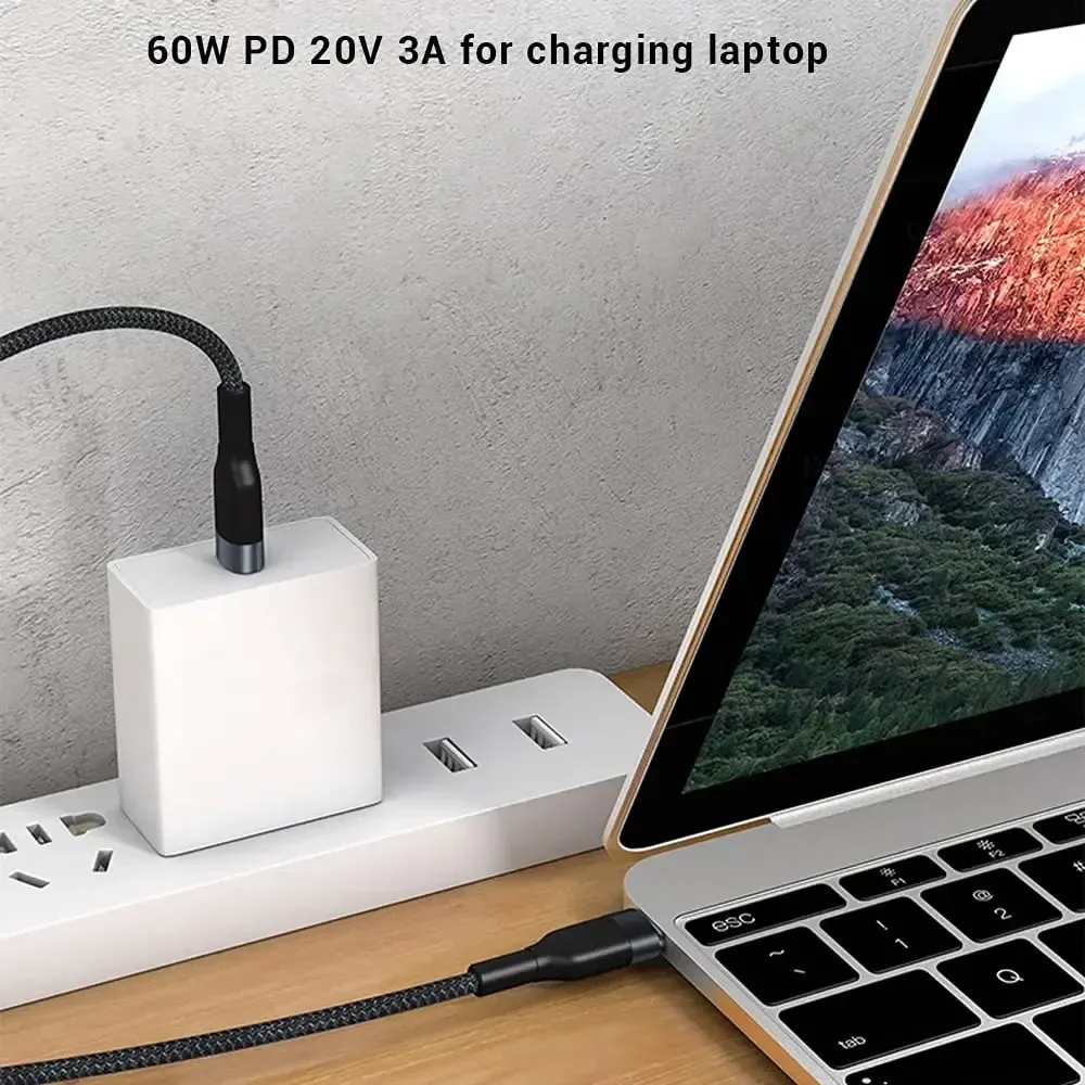 65W USB-C to USB-C Fast Charging Cable 25cm Short Cord for iPhone Samsung MacBook, PD Power Delivery Data Sync, Durable Nylon Braided Portable Charger thumbnail 5