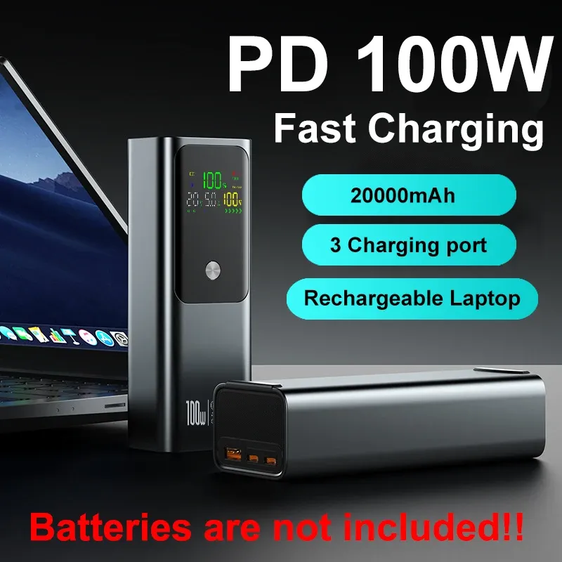 DIY 100W PD Fast Charging Power Bank Case for 4x 21700 Batteries, 20000mAh Portable Charger Box with LED Display for Laptops, Phones, Tablets - Requires Welding