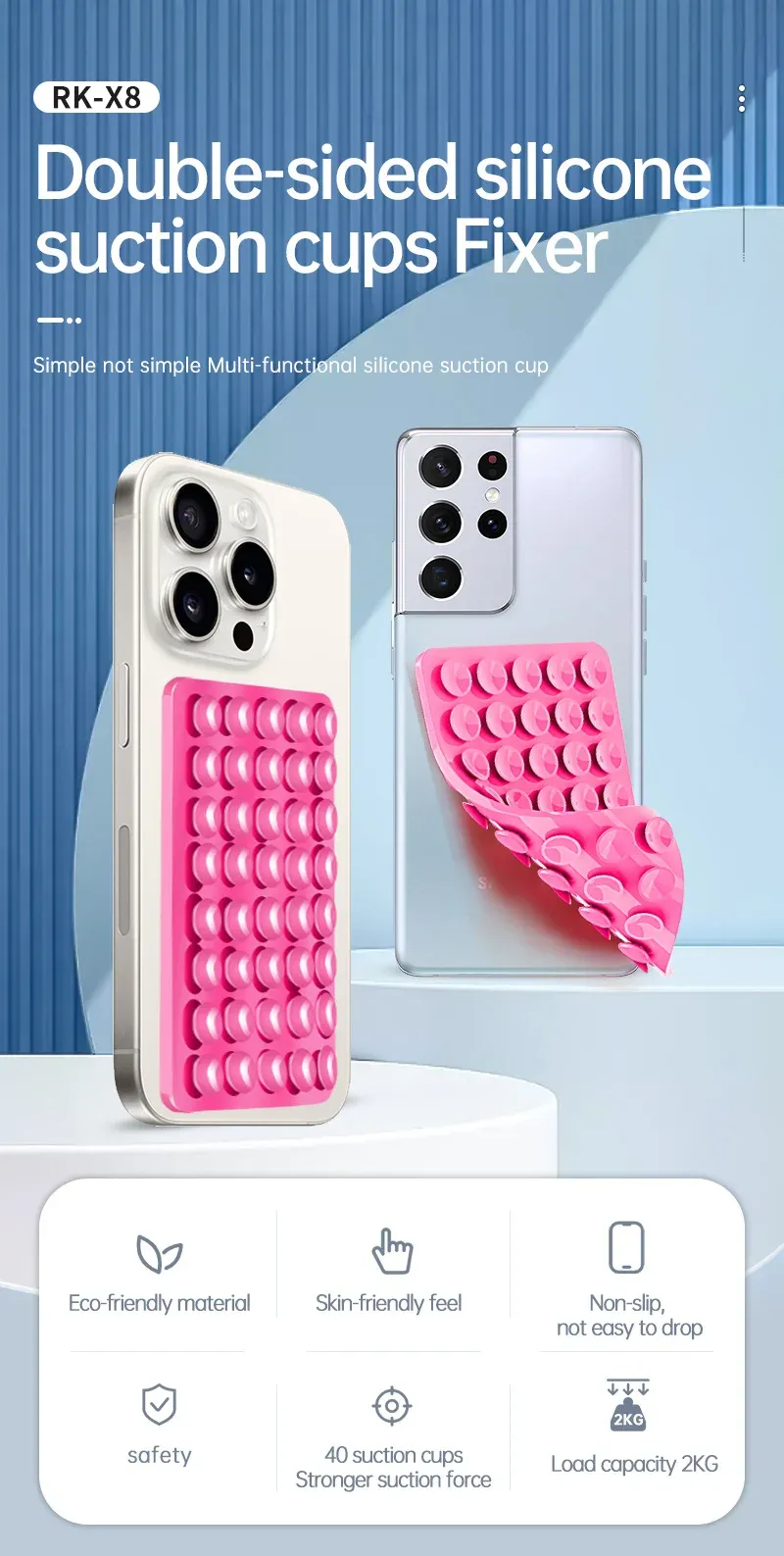 Double-Sided Silicone Sucker Phone Case with Detachable Stand for Hands-Free Selfies & Videos - Universal Fit, Portable Design showcase 2