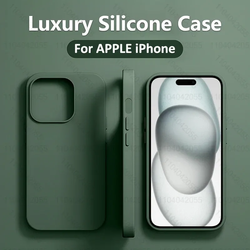 Luxury Liquid Silicone Phone Case for iPhone 11 12 13 14 15 16 Pro Max Plus, Shockproof Protective Cover for Apple Smartphones