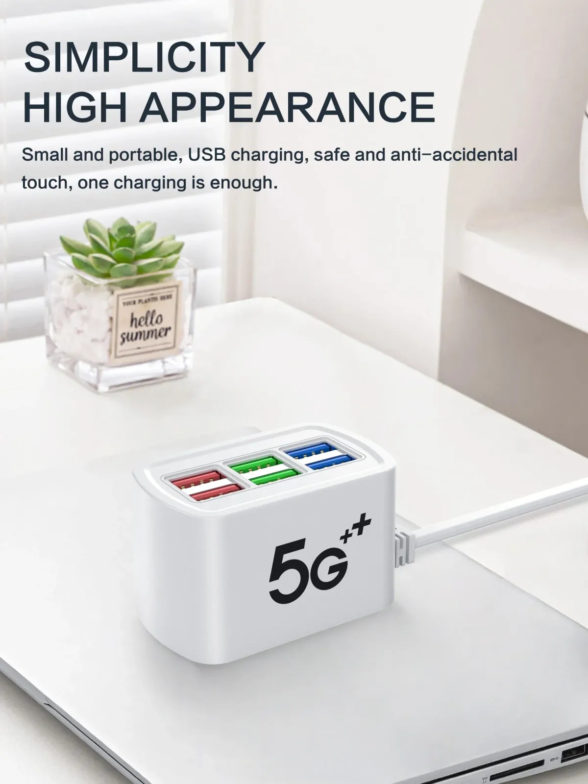 6-in-1 USB Power Strip Desktop Charging Station with 1m Cord, Fast Charging USB Hub Adapter Socket for iPhone, Home & Office Use showcase 1