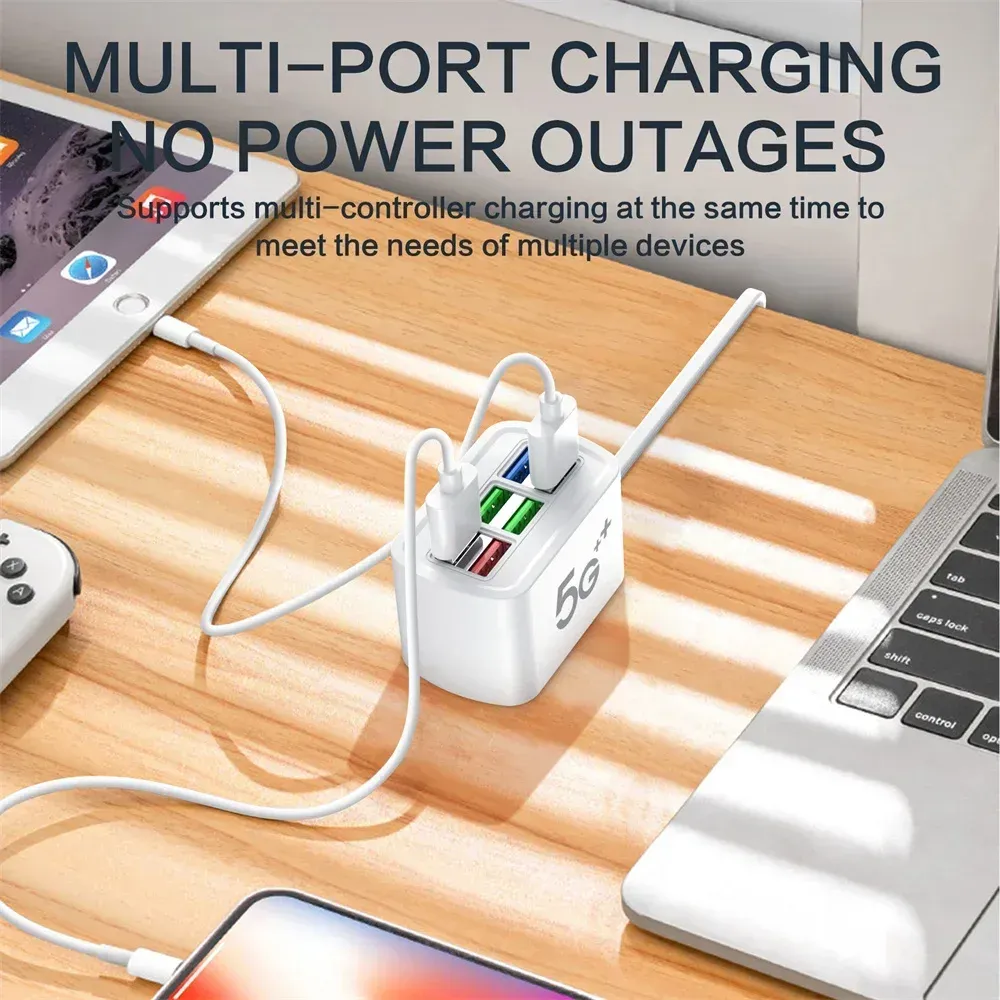 6-in-1 USB Power Strip Desktop Charging Station with 1m Cord, Fast Charging USB Hub Adapter Socket for iPhone, Home & Office Use thumbnail 4