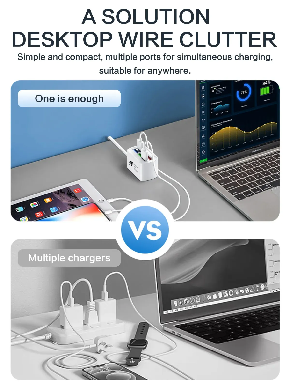 6-in-1 USB Power Strip Desktop Charging Station with 1m Cord, Fast Charging USB Hub Adapter Socket for iPhone, Home & Office Use showcase 2