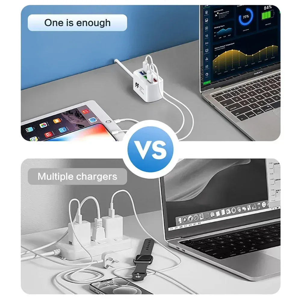 6-in-1 USB Power Strip Desktop Charging Station with 1m Cord, Fast Charging USB Hub Adapter Socket for iPhone, Home & Office Use thumbnail 3