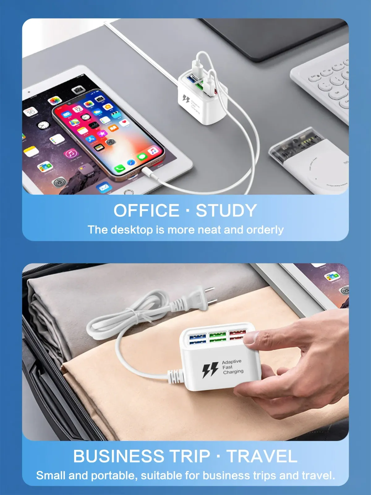 6-in-1 USB Power Strip Desktop Charging Station with 1m Cord, Fast Charging USB Hub Adapter Socket for iPhone, Home & Office Use showcase 5
