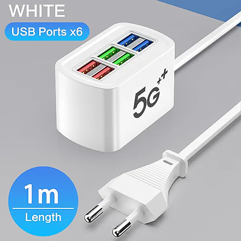 6-in-1 USB Power Strip Desktop Charging Station with 1m Cord, Fast Charging USB Hub Adapter Socket for iPhone, Home & Office Use
