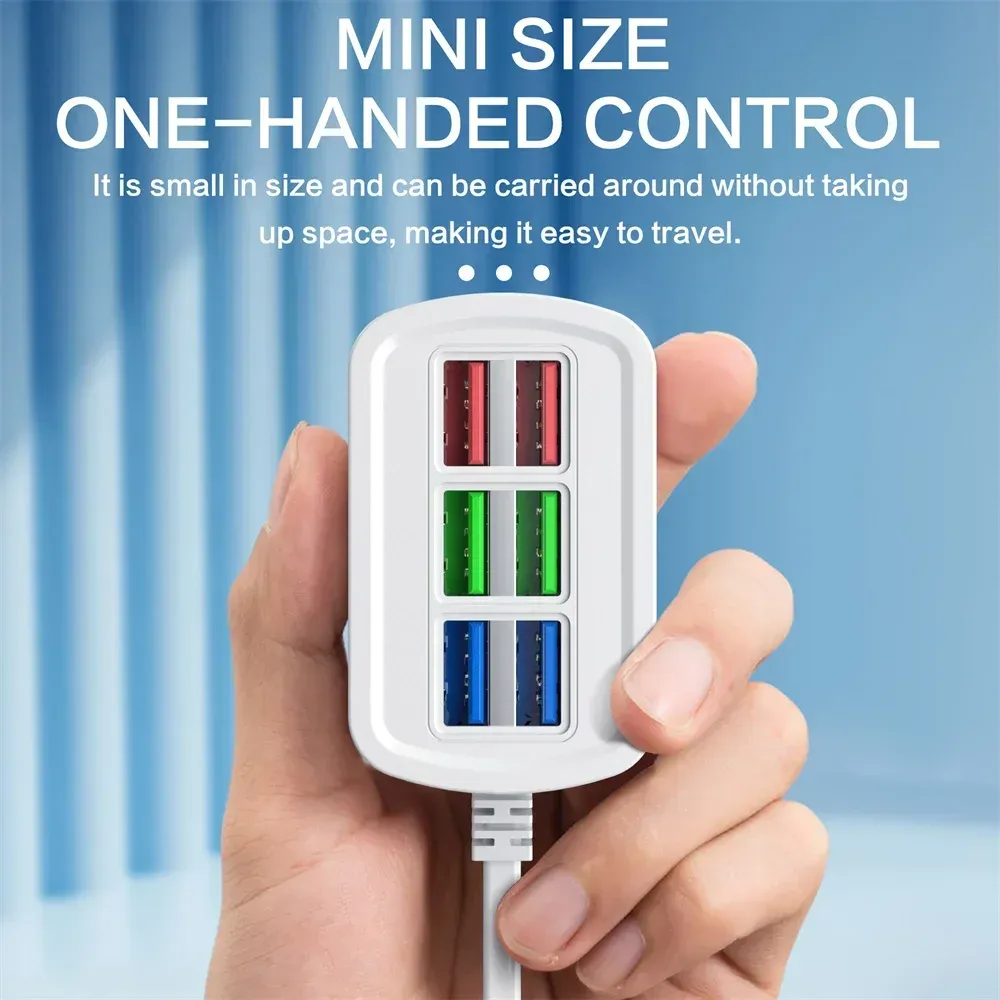 6-in-1 USB Power Strip Desktop Charging Station with 1m Cord, Fast Charging USB Hub Adapter Socket for iPhone, Home & Office Use thumbnail 5
