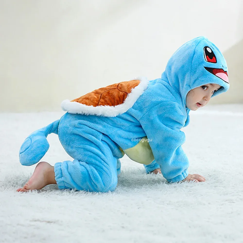 Cute Blue Squirtle Pokemon Baby Romper Costume for Boys and Girls 0-3 Years, Anime Cosplay Kigurumi Pajama Onesie, Perfect for Halloween and Everyday Fun