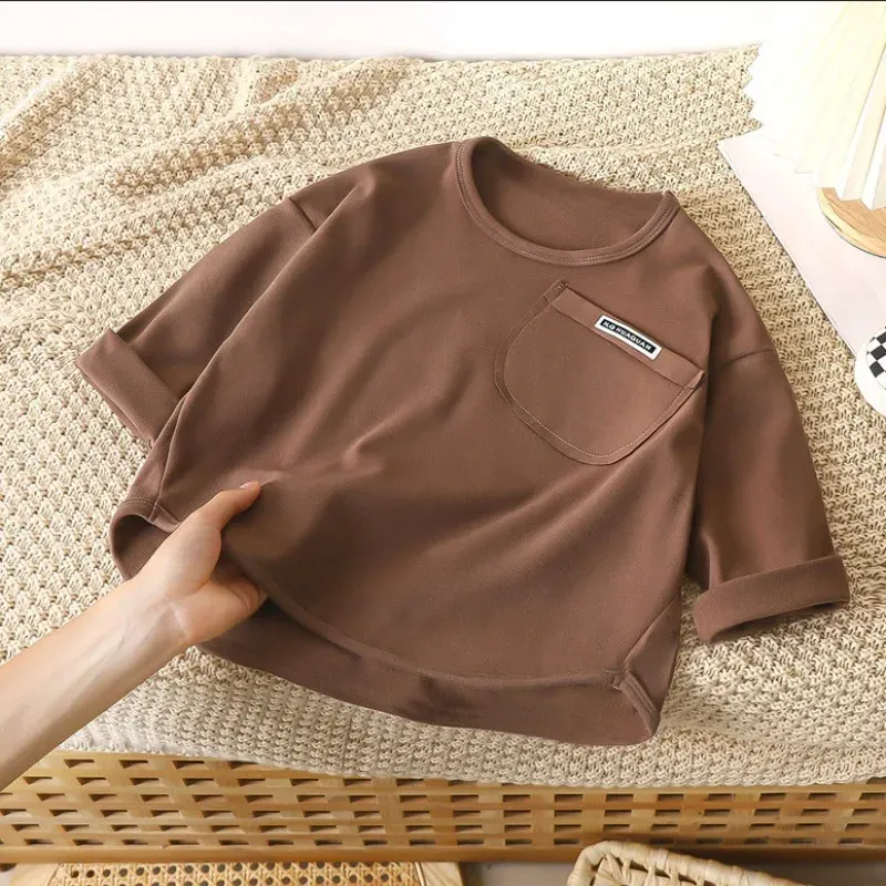 Kids Velvet Lined Long Sleeve Base Shirt for Boys and Girls, Warm Pullover Blouse for Autumn and Winter