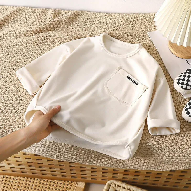 Kids Velvet Lined Long Sleeve Base Shirt for Boys and Girls, Warm Pullover Blouse for Autumn and Winter thumbnail 4