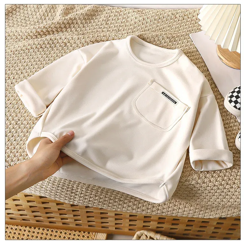 Kids Velvet Lined Long Sleeve Base Shirt for Boys and Girls, Warm Pullover Blouse for Autumn and Winter showcase 12