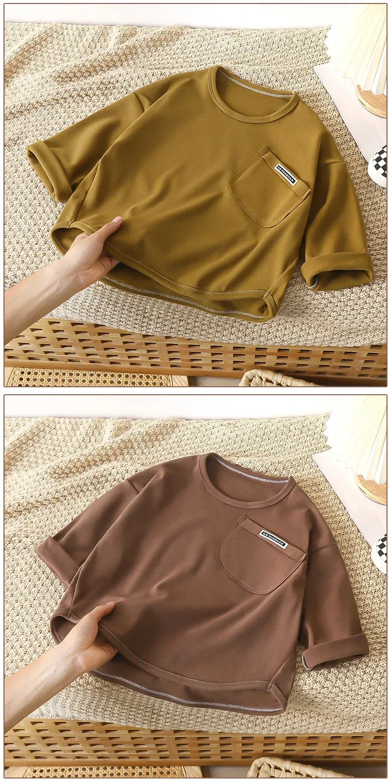 Kids Velvet Lined Long Sleeve Base Shirt for Boys and Girls, Warm Pullover Blouse for Autumn and Winter showcase 11