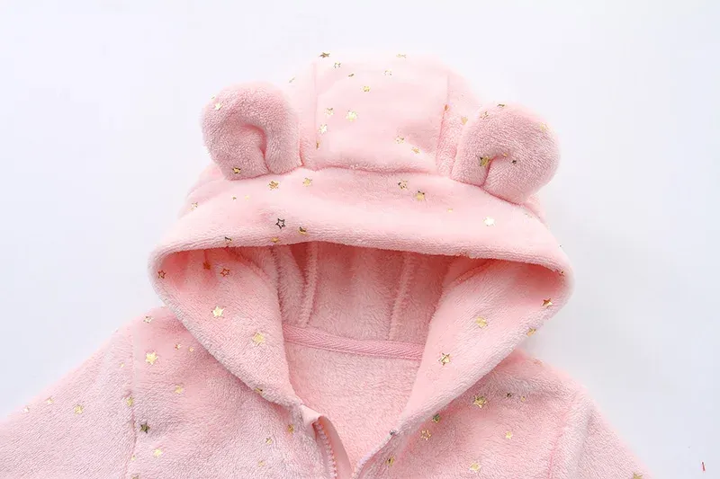 Newborn Baby Flannel Romper Soft Warm Autumn Winter Bodysuit for Boys & Girls, Cute Cartoon Print Jumpsuit, Hooded Design for Extra Warmth, Ages 0-19 Months showcase 10