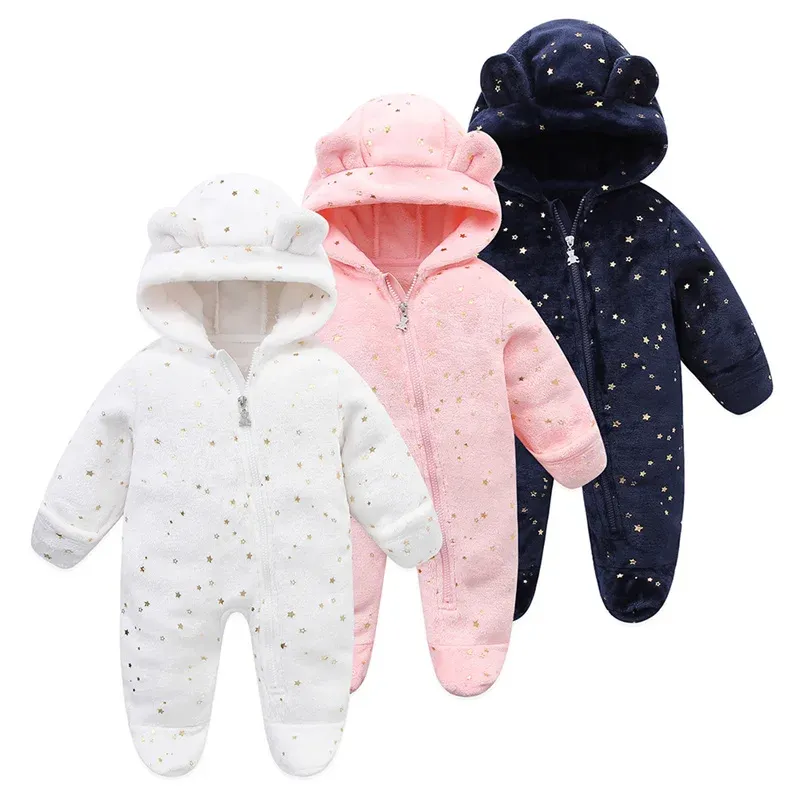 Newborn Baby Flannel Romper Soft Warm Autumn Winter Bodysuit for Boys & Girls, Cute Cartoon Print Jumpsuit, Hooded Design for Extra Warmth, Ages 0-19 Months showcase 8