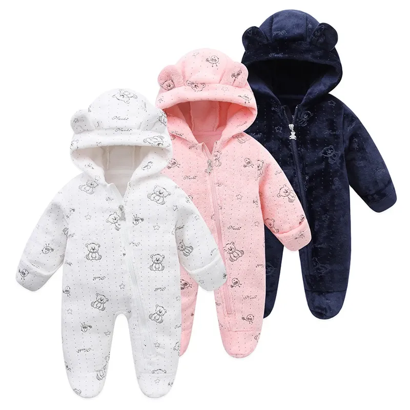 Newborn Baby Flannel Romper Soft Warm Autumn Winter Bodysuit for Boys & Girls, Cute Cartoon Print Jumpsuit, Hooded Design for Extra Warmth, Ages 0-19 Months showcase 7